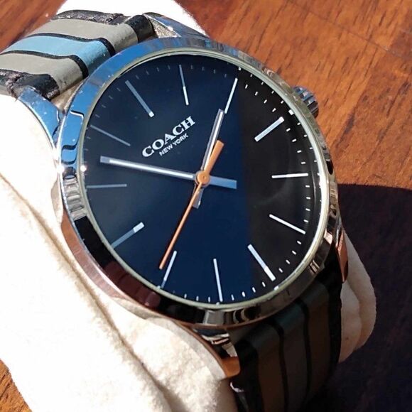 Mens or Womens Coach Watch with Leather Striped Band Running main image 5